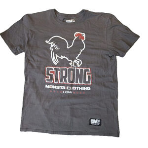 Monsta Clothing STRONG Rooster Graphic Gym T-Shirt Men’s Large Gray USA Made